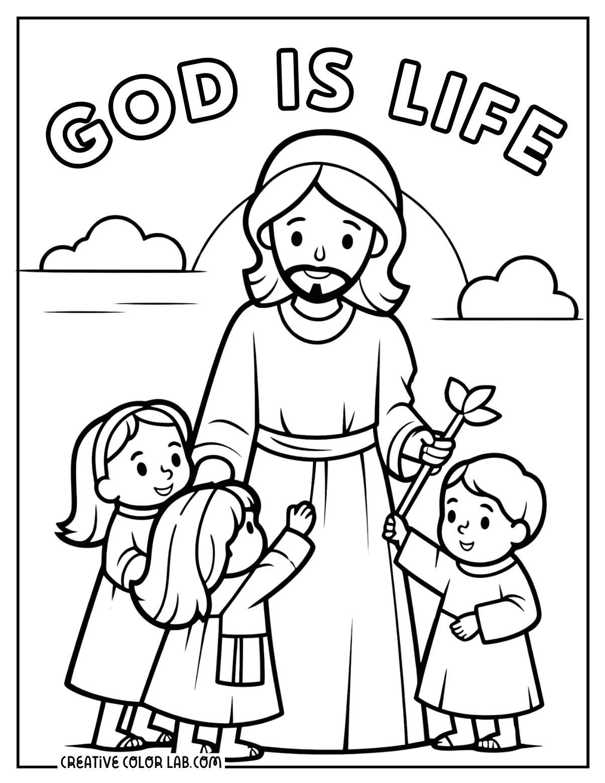 God is life line art to color for kids.
