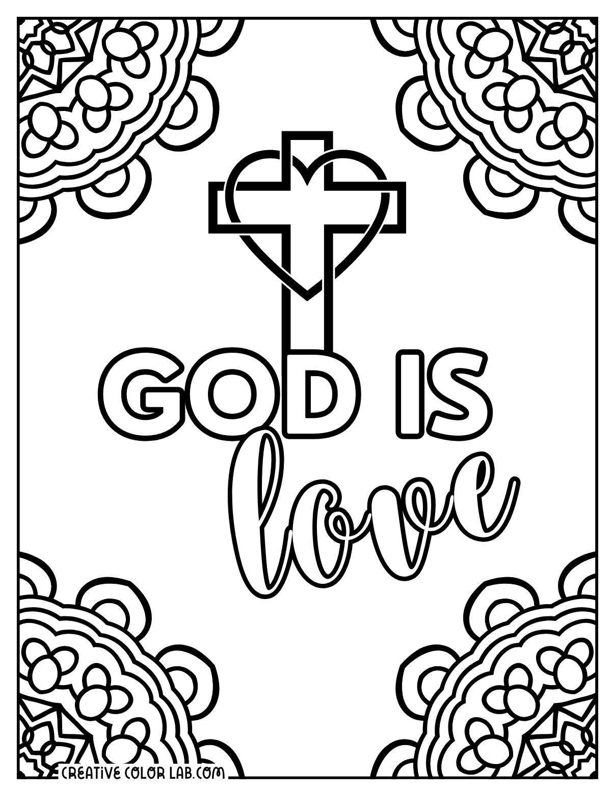 God is love mandala coloring sheet for adults.