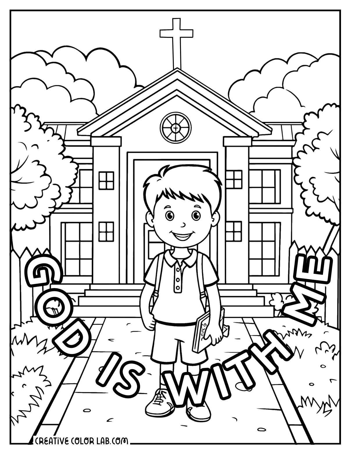 God is with me quote coloring page for kids.