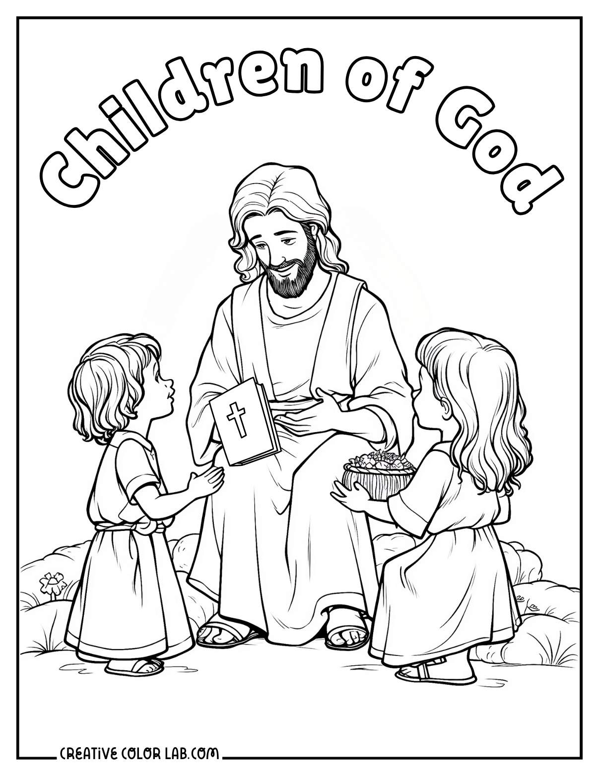 God's children coloring page for children.