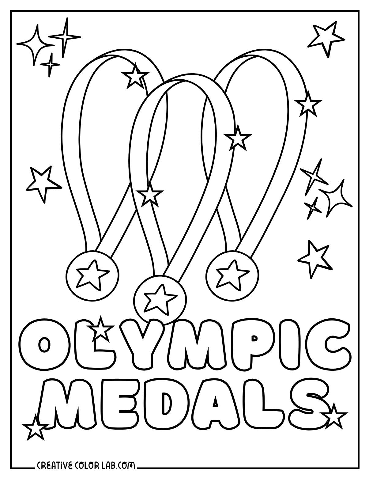 Three Olympic medals: gold, silver and bronze medals to color in.