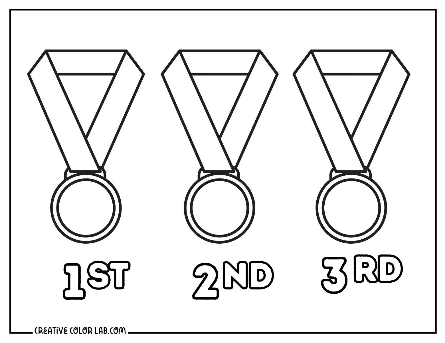 Gold, silver and bronze medals illustration to color.