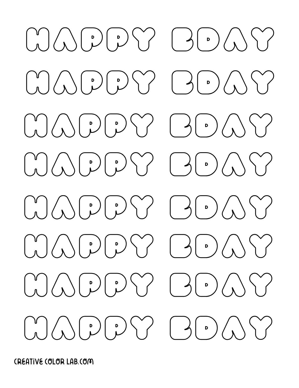 Graphic happy bday coloring page for teens.