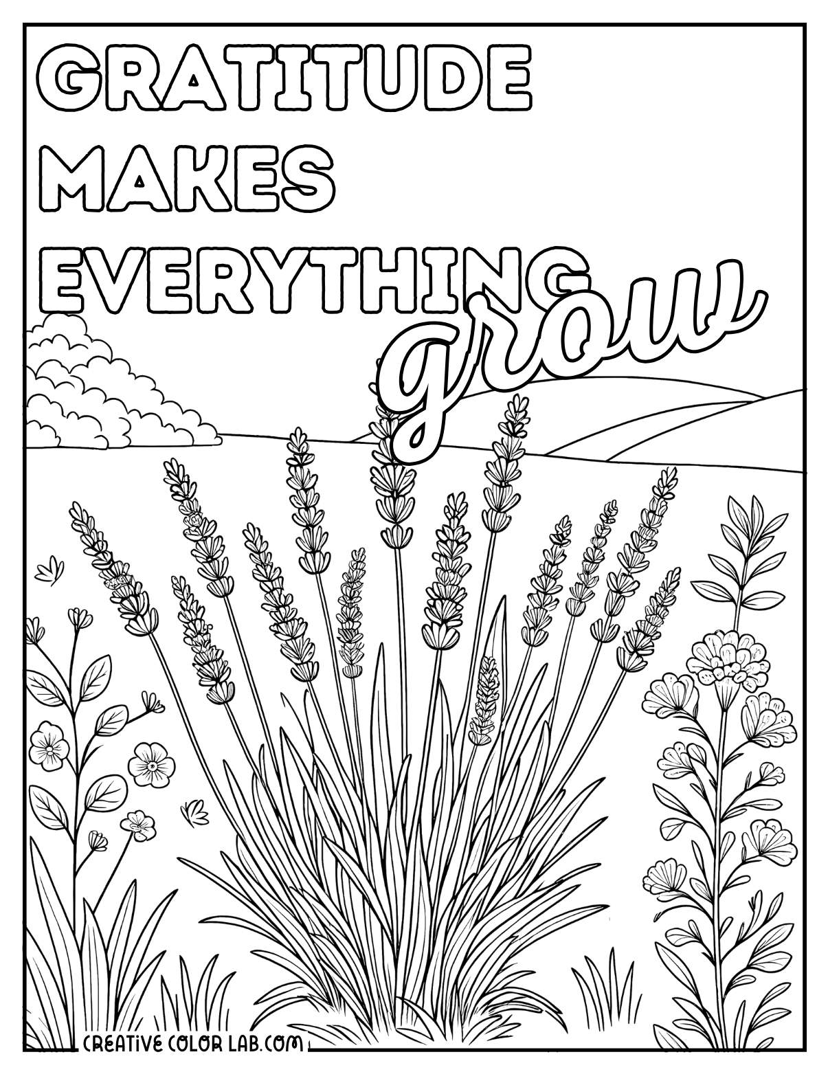 Gratitude coloring page about growing.