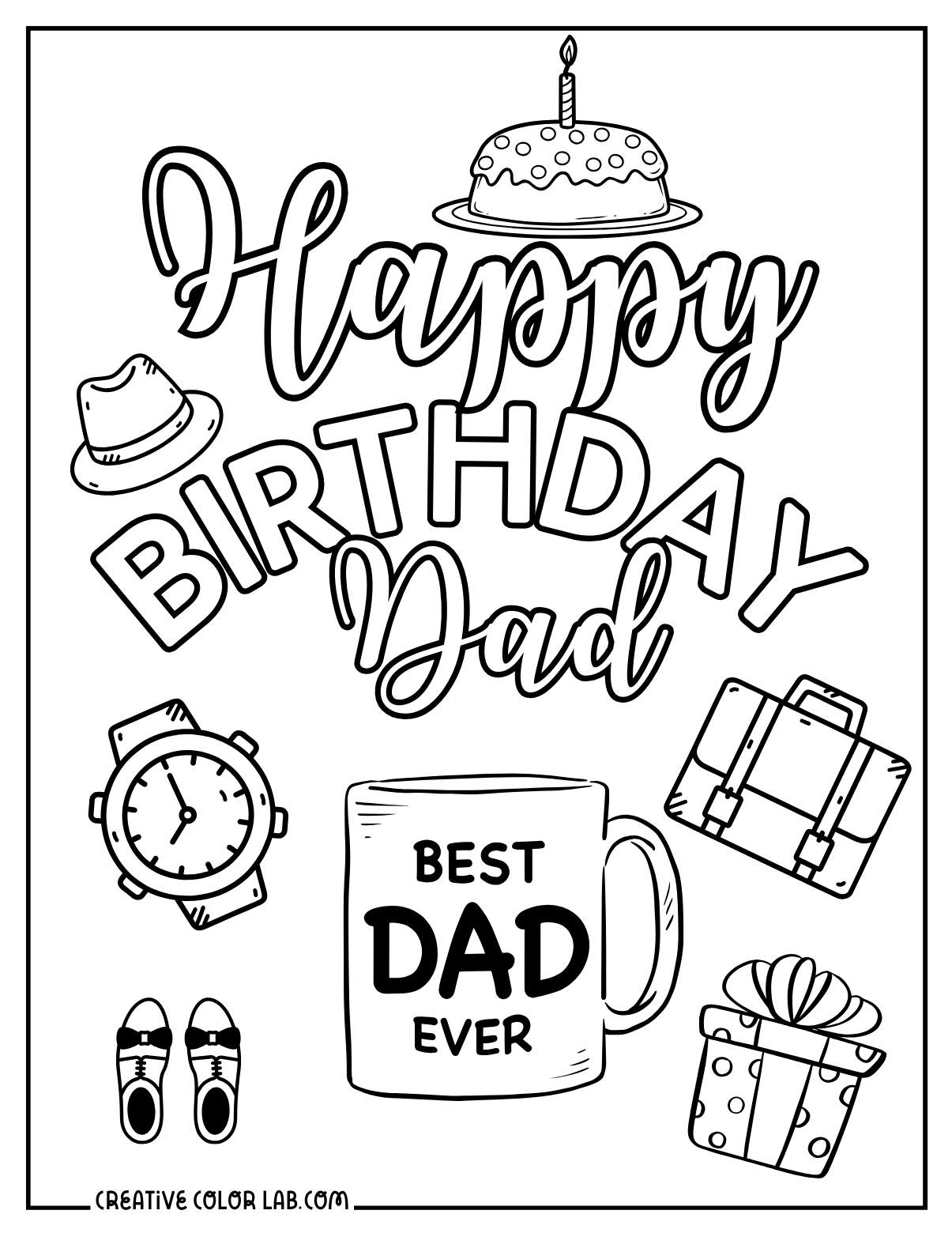 Happy birthday dad coloring page.