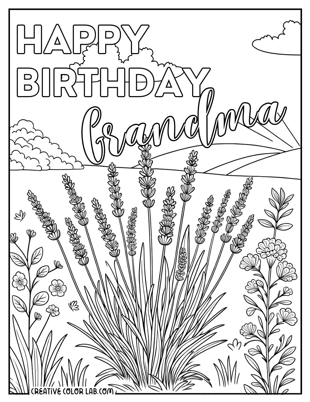 Happy birthday grandma coloring page.