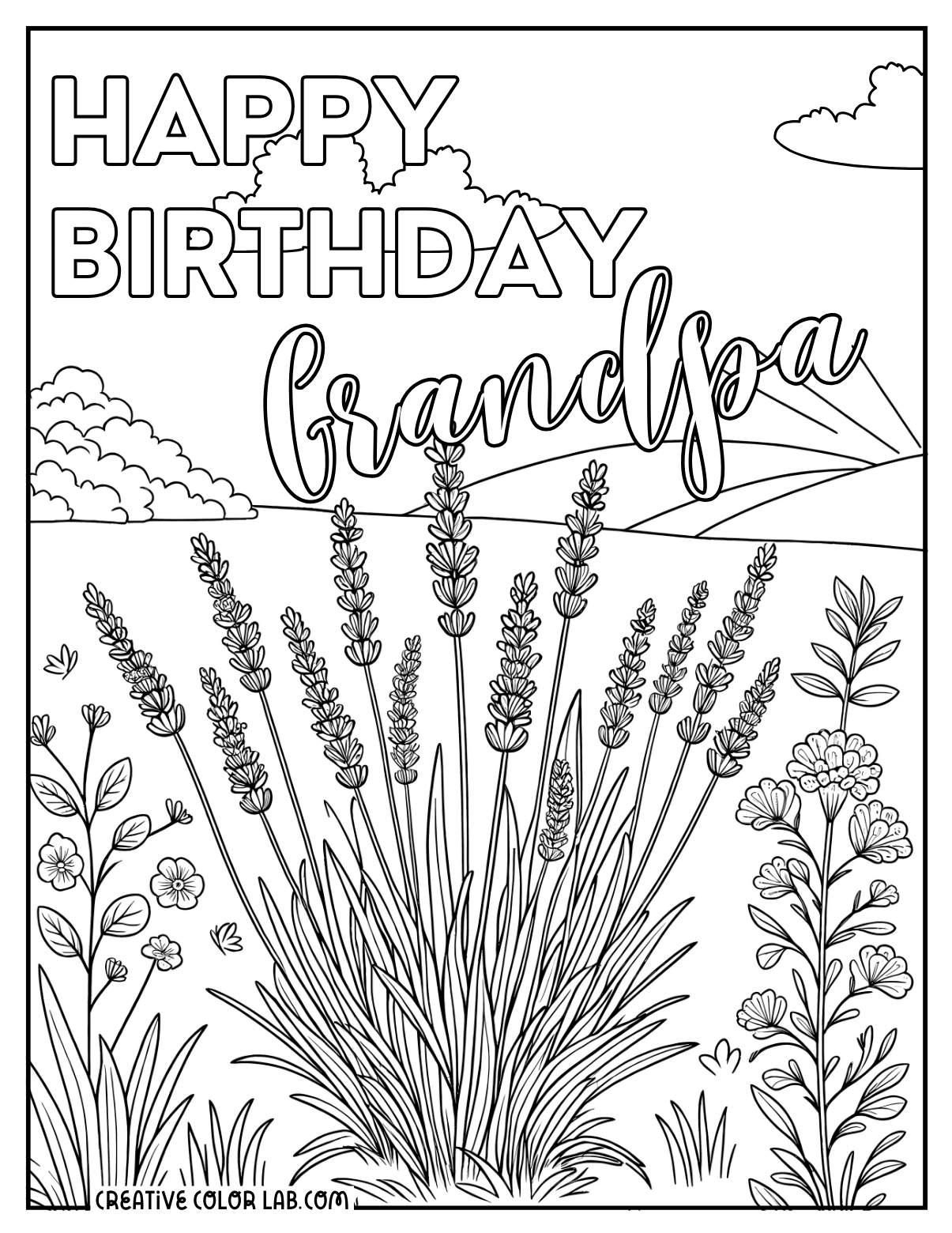 Happy birthday grandpa coloring page.