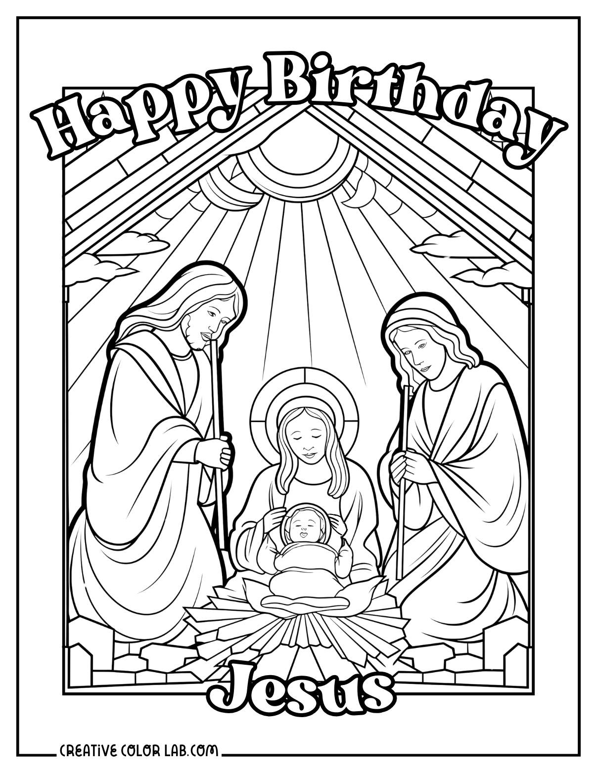 Happy birthday Jesus coloring page.