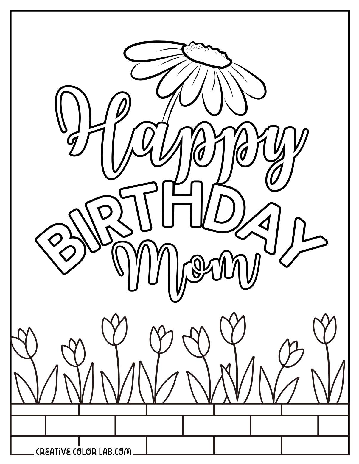 Happy birthday mom coloring page.