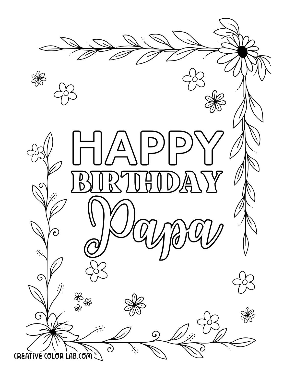 Happy birthday papa coloring page card.