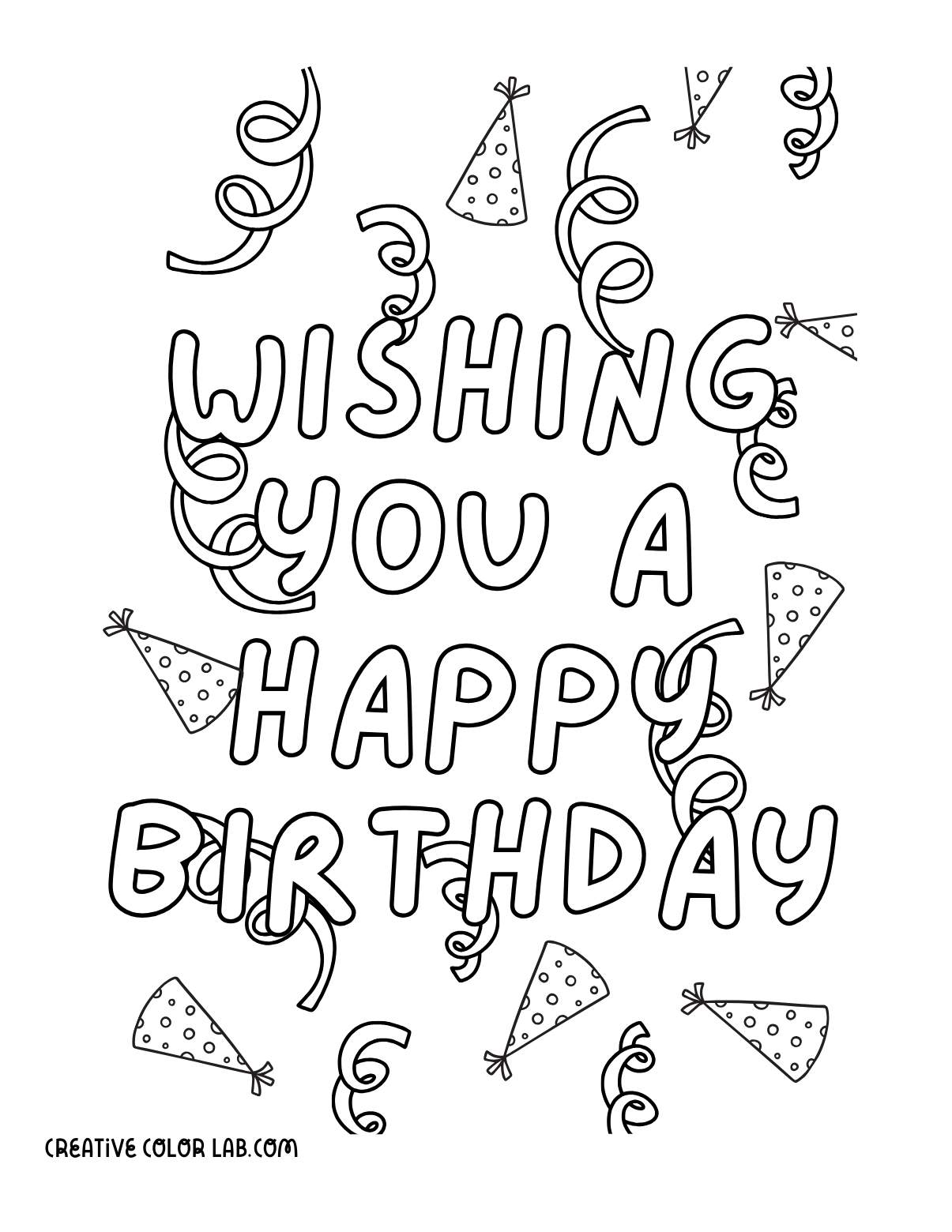 Happy birthday wish coloring card.