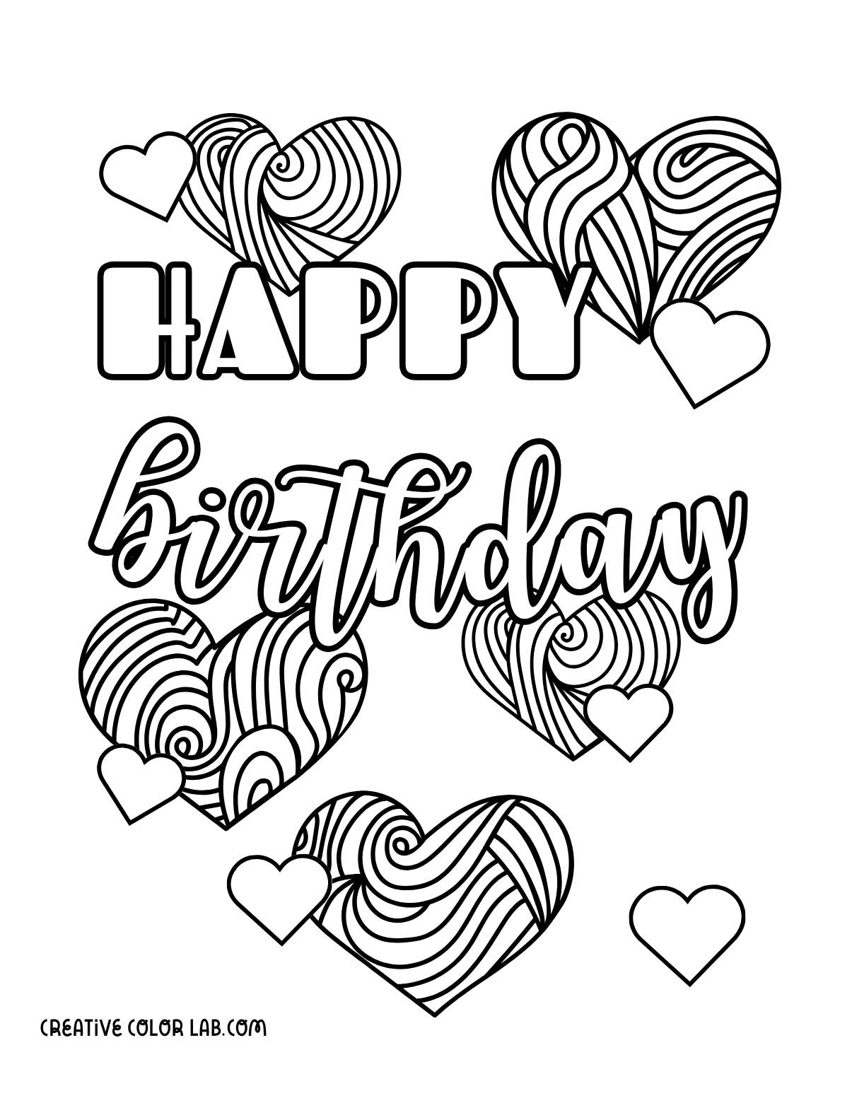 Heart birthday printable card.