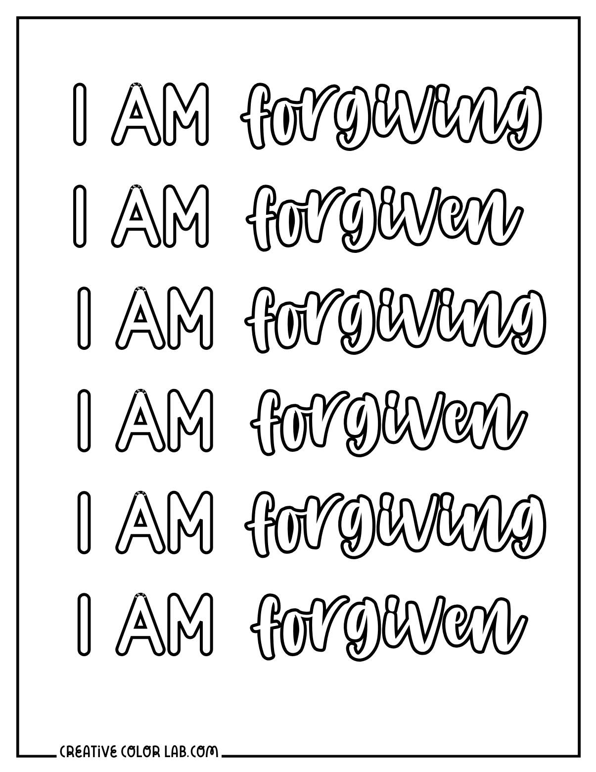 I am forgiving repeating pattern affirmation to color.