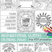 Collection of printable inspirational quotes coloring pages in PDF format.