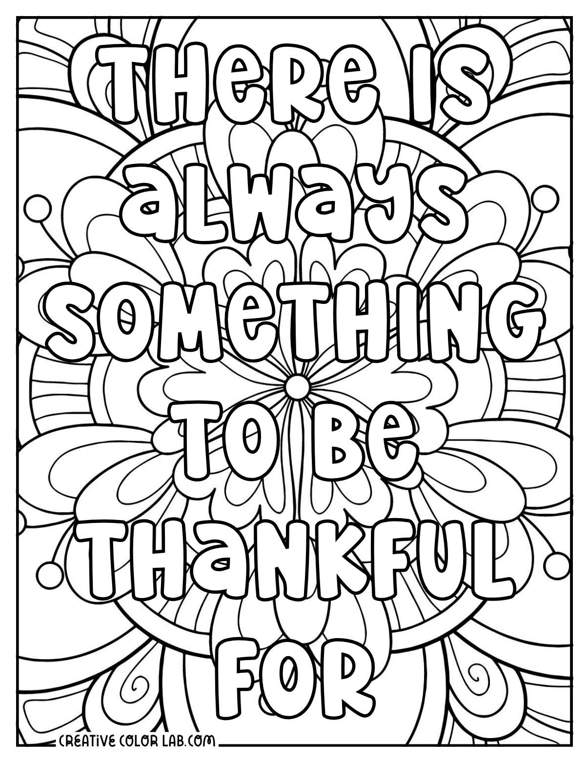 Inspiring gratitude quote adult coloring page.