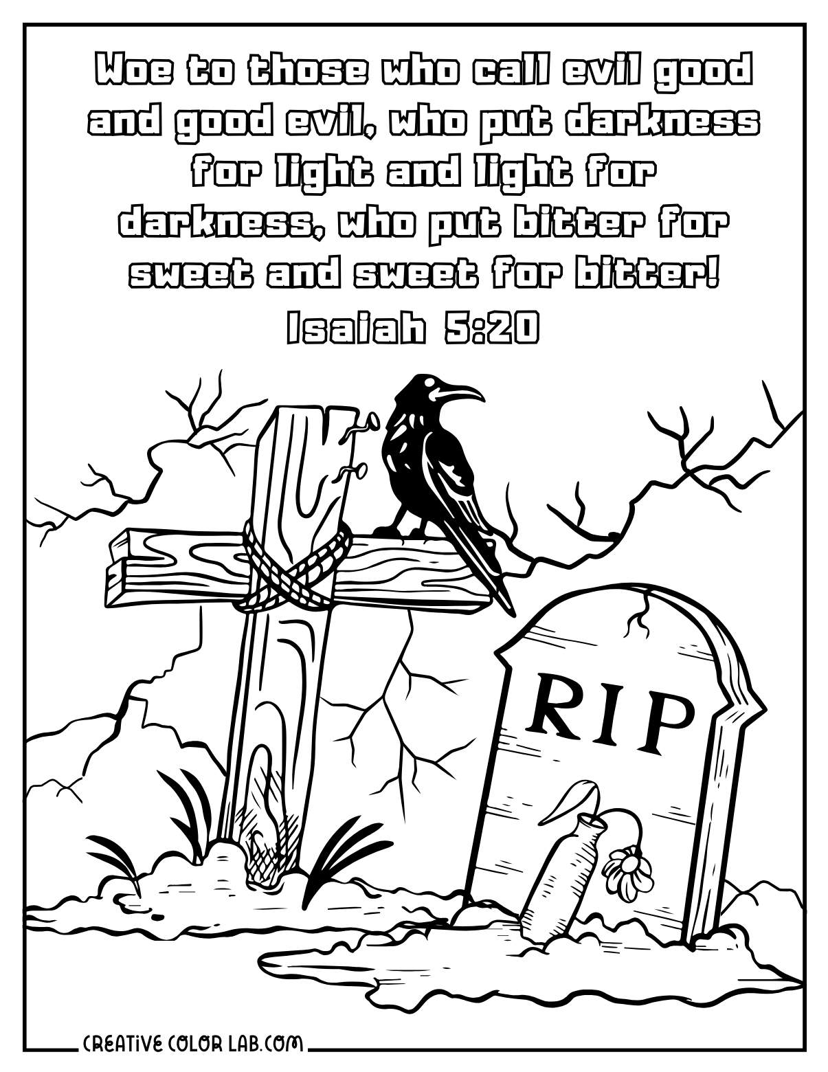 Isaiah 5:20 tomb halloween coloring page.