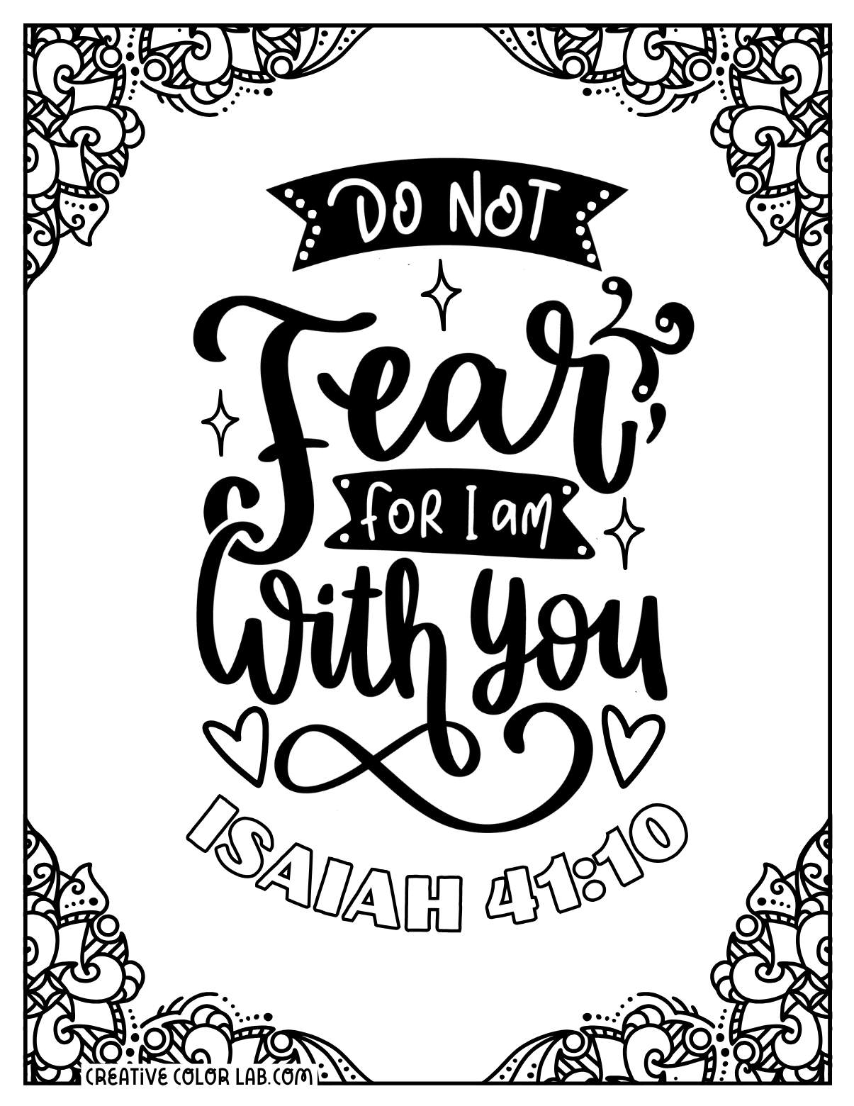 Isaiah 41:10 creed illustration to color in for adults.
