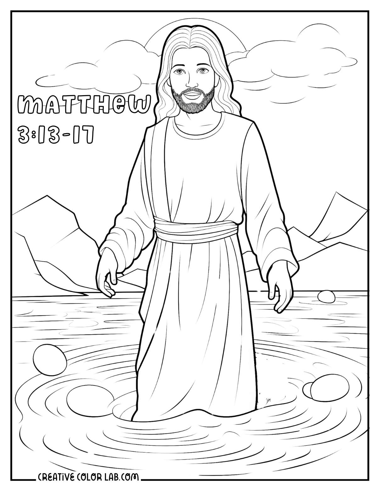 Jesus baptism coloring page Matthew 3:13-17.