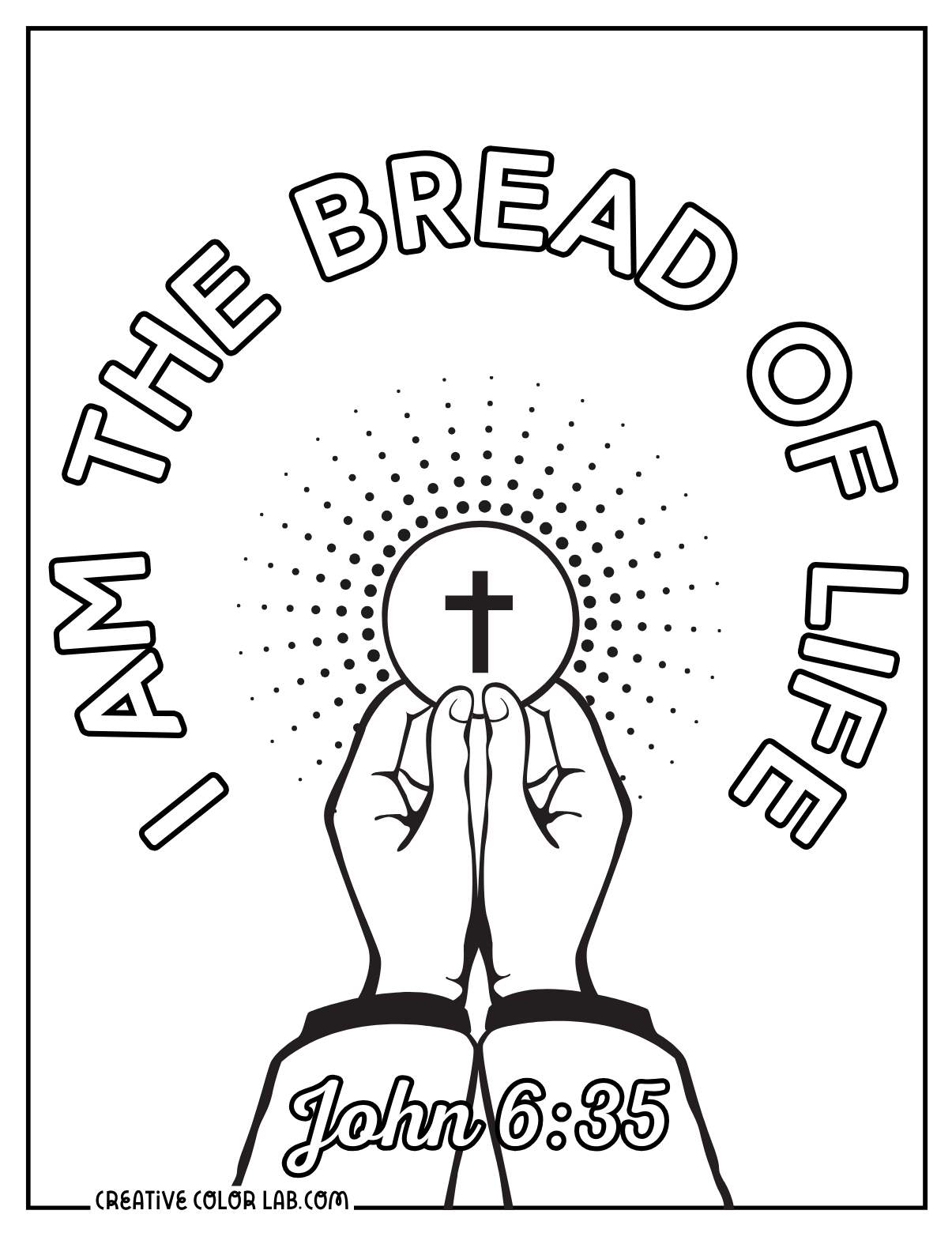 Jesus is the bread of life John 6:35 PDF to color for kids.