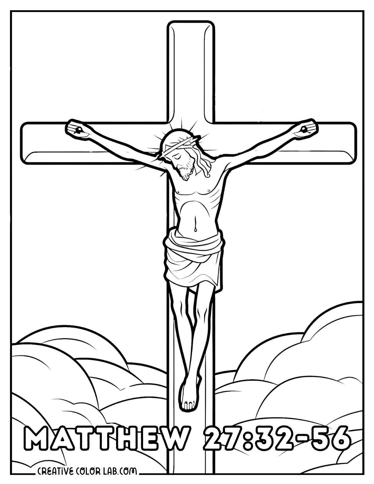 Crucifixion of Jesus Christ coloring page of Matthew 27:32-56.