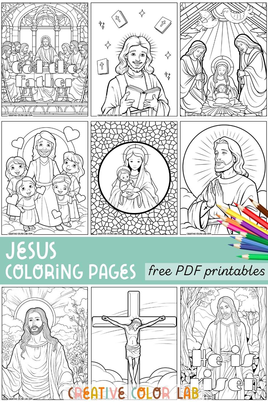 Collection of Jesus coloring pages to download.