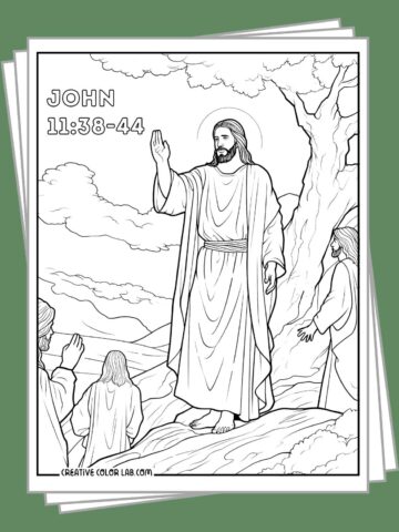 Free printable Jesus raising Lazarus coloring pages to download.