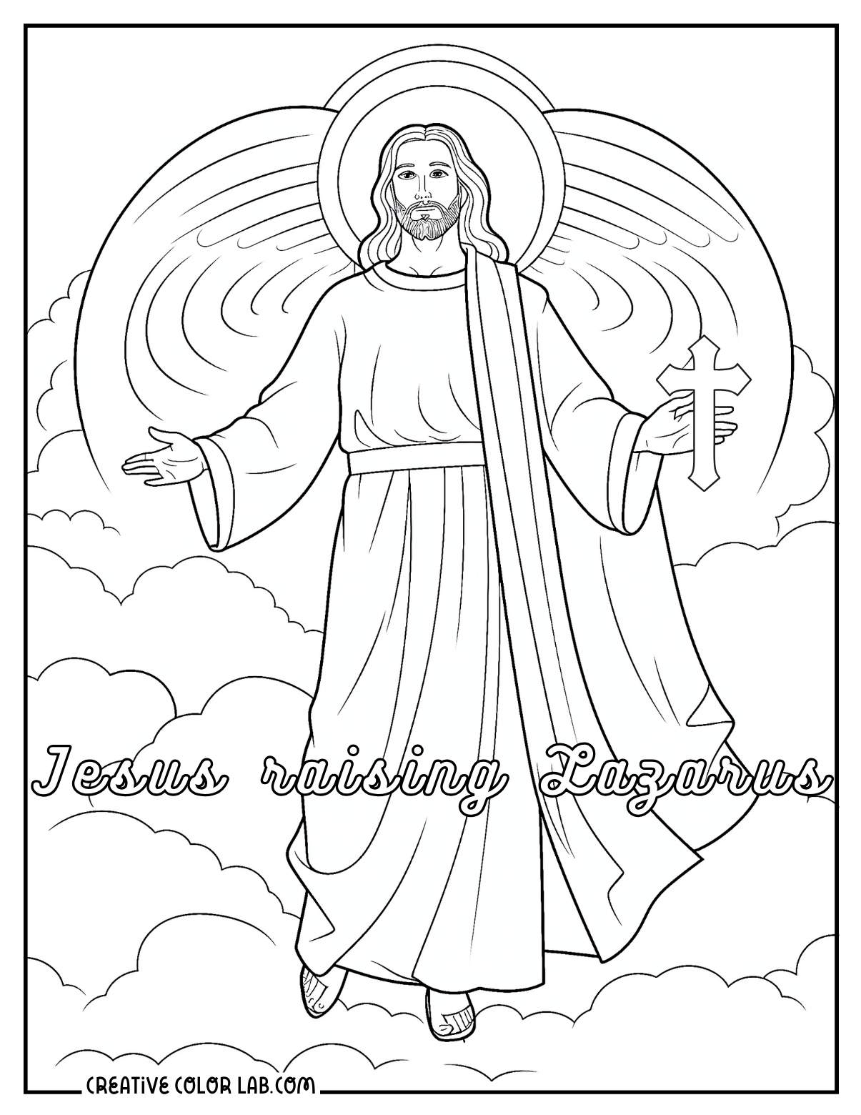 Jesus raising Lazarus from the dead John 11:38-44 coloring page.