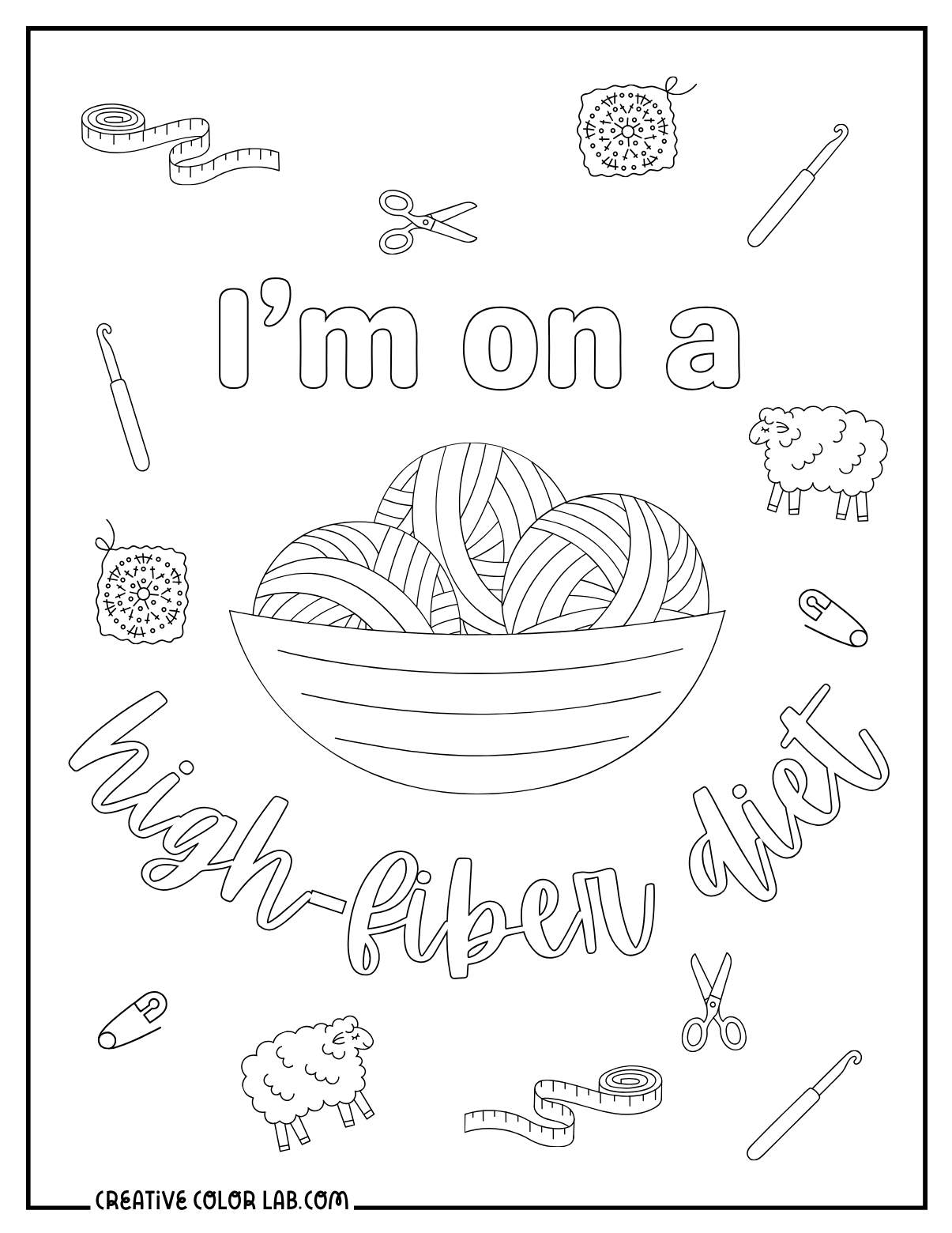 Kawaii fiber diet yarn coloring sheet.