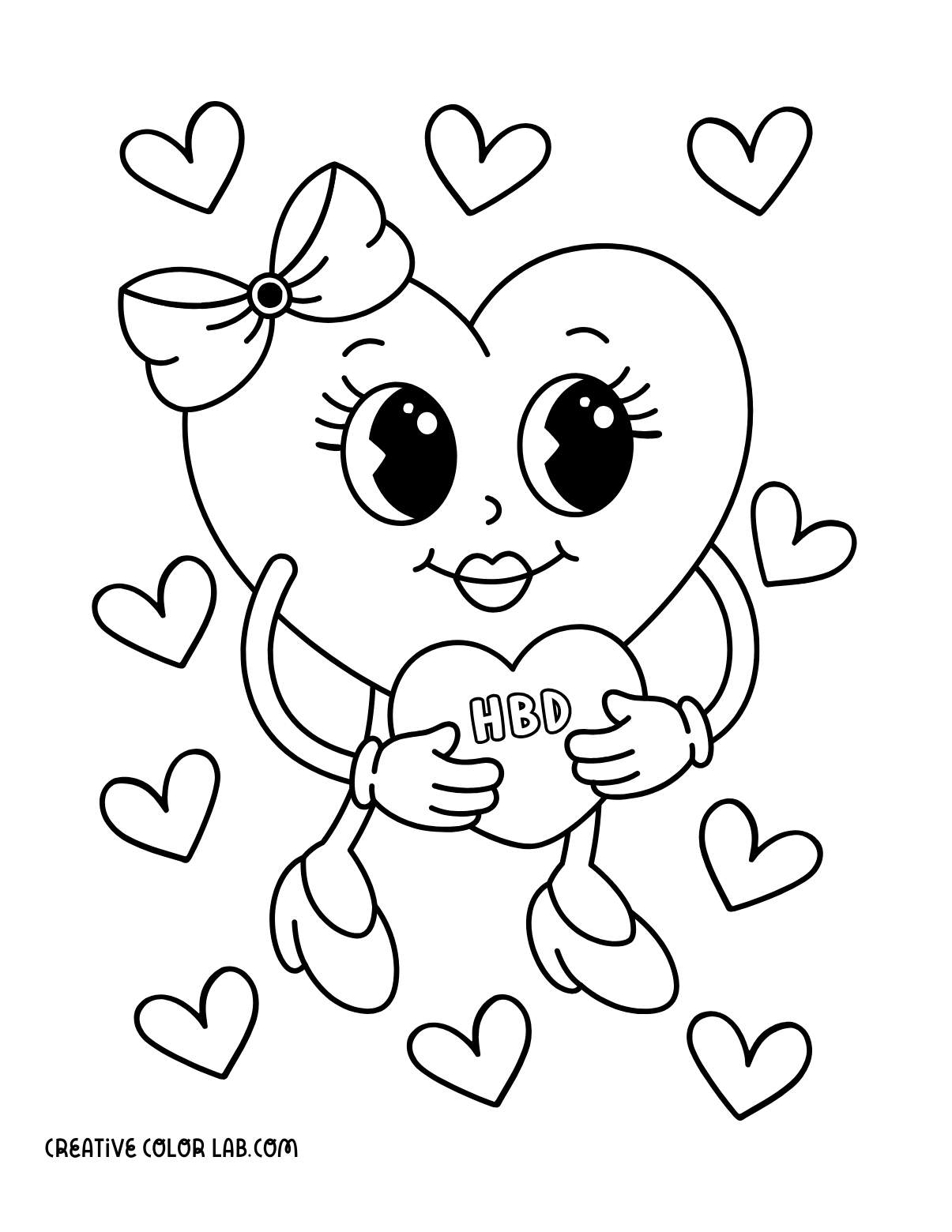 Kawaii hearts coloring bday card.
