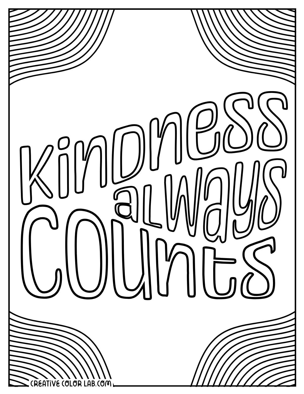 Kindness always counts coloring sheet.