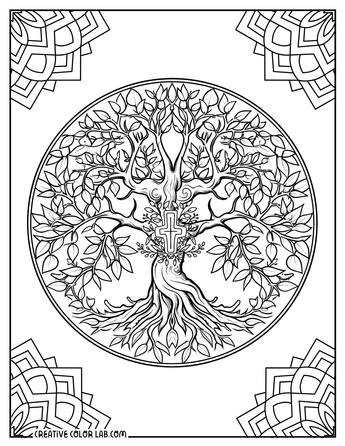 Mandala Christian tree of life coloring page.