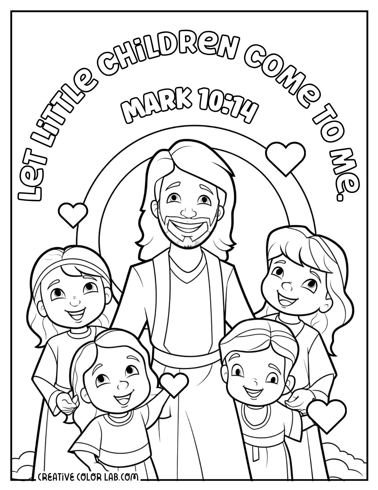 Mark 10:14 coloring page for kids.