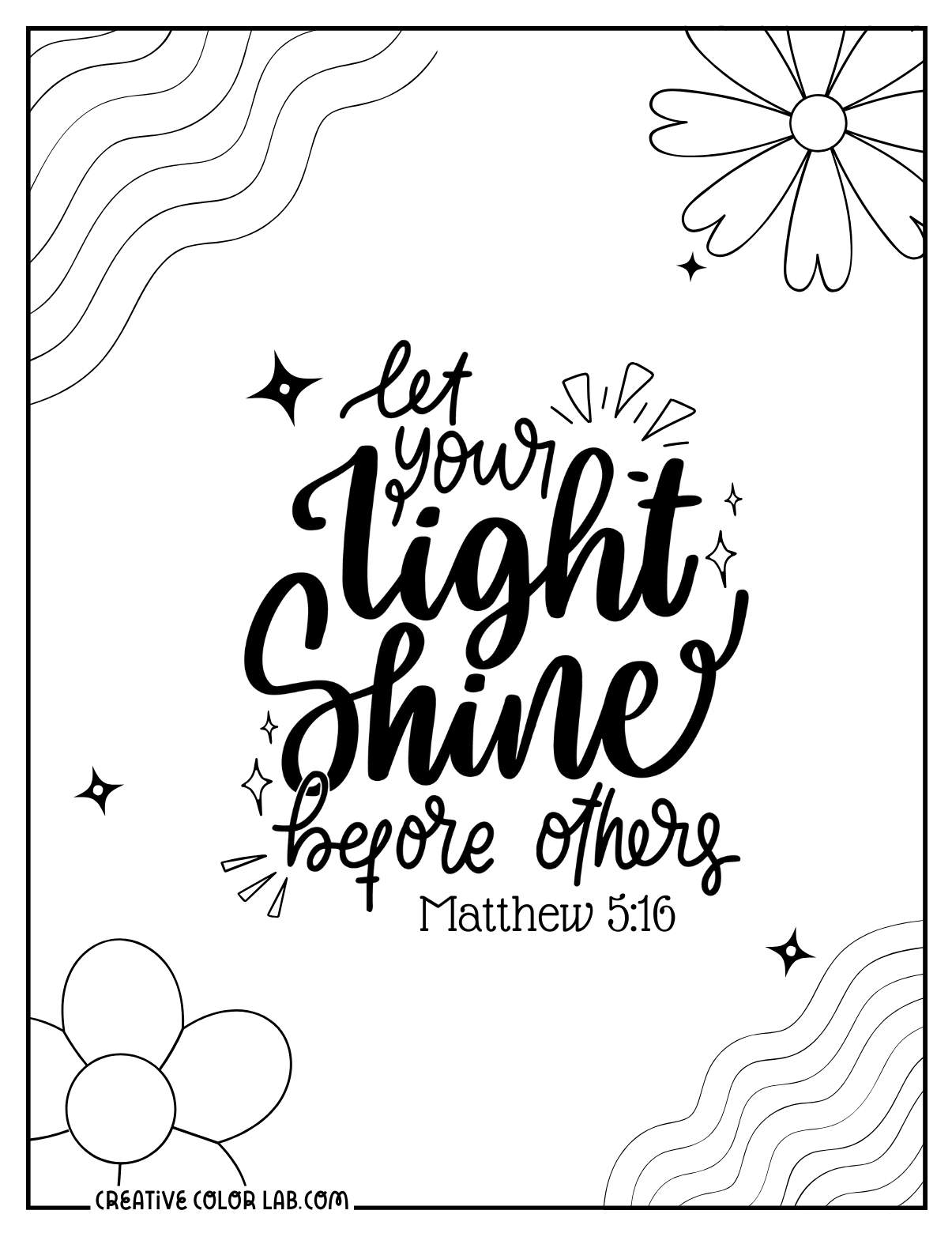 Matthew 5:16 coloring page doodles about the holy message for teenagers.