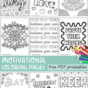Collection of free printable motivational quotes coloring pages.