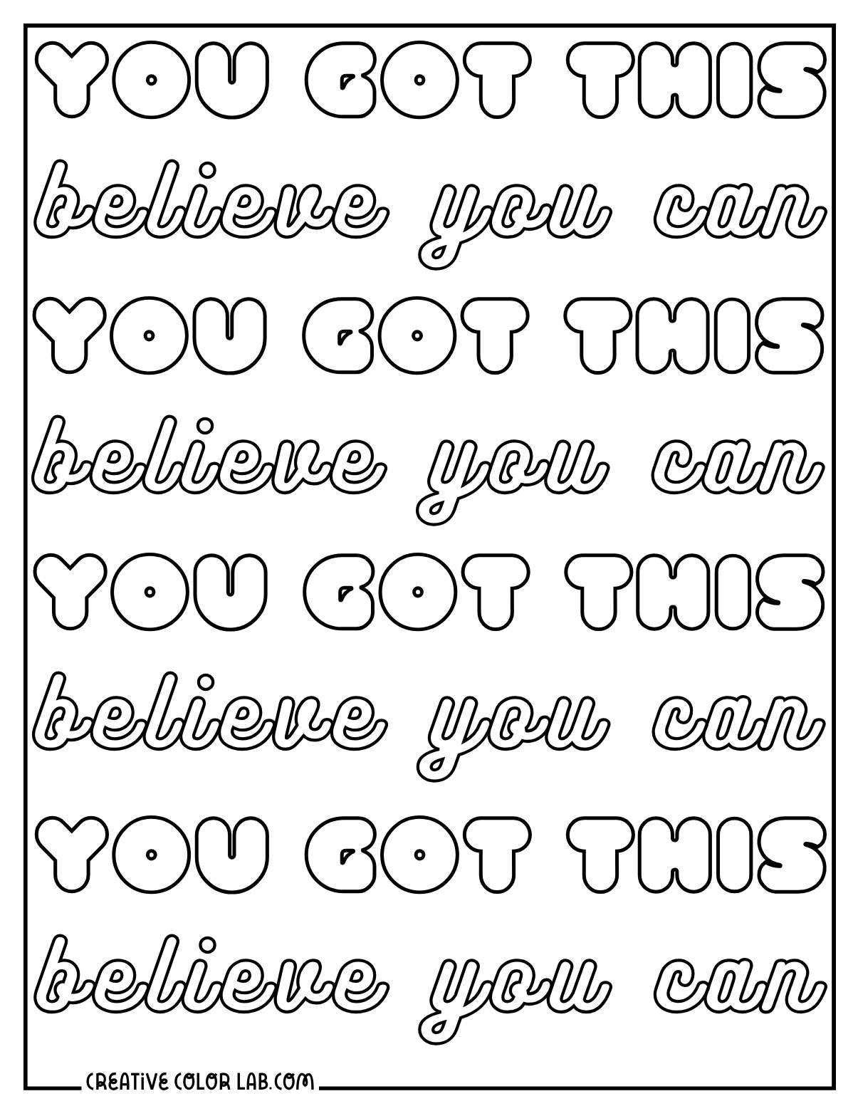Motivational saying poster to color.