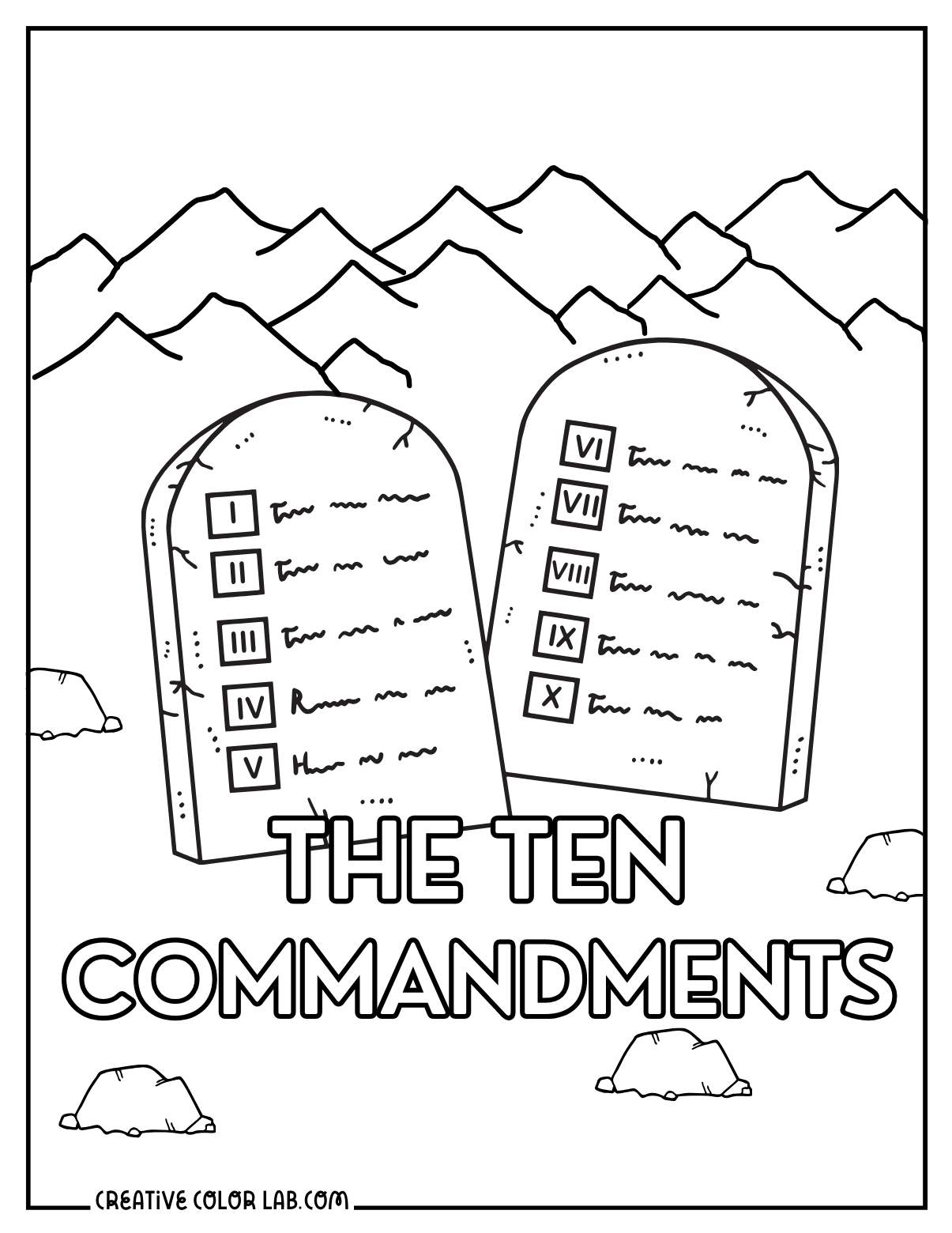The Ten commandments on Mount Sinai coloring page.