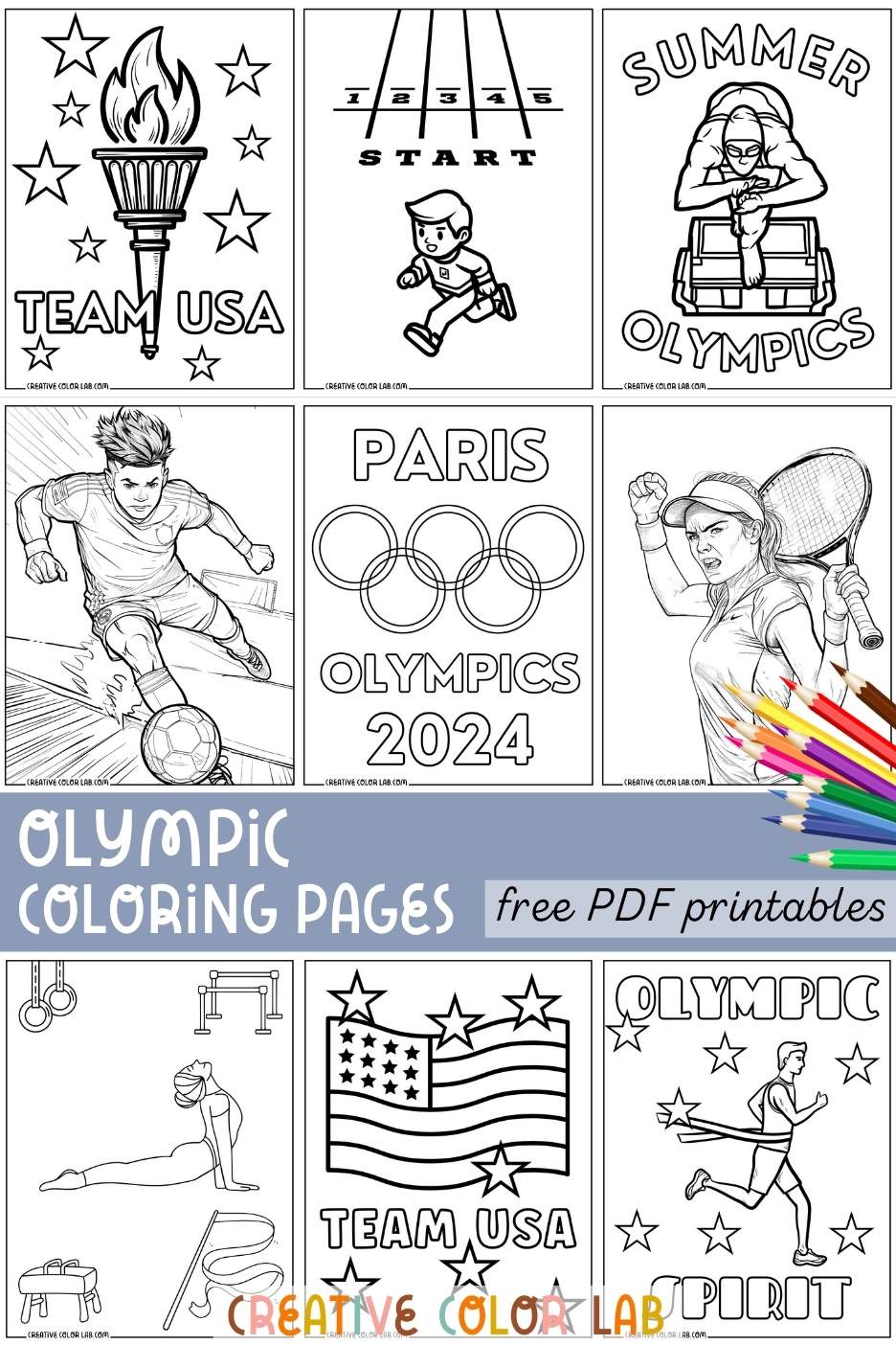 Collection of printable Olympic coloring pages collection.