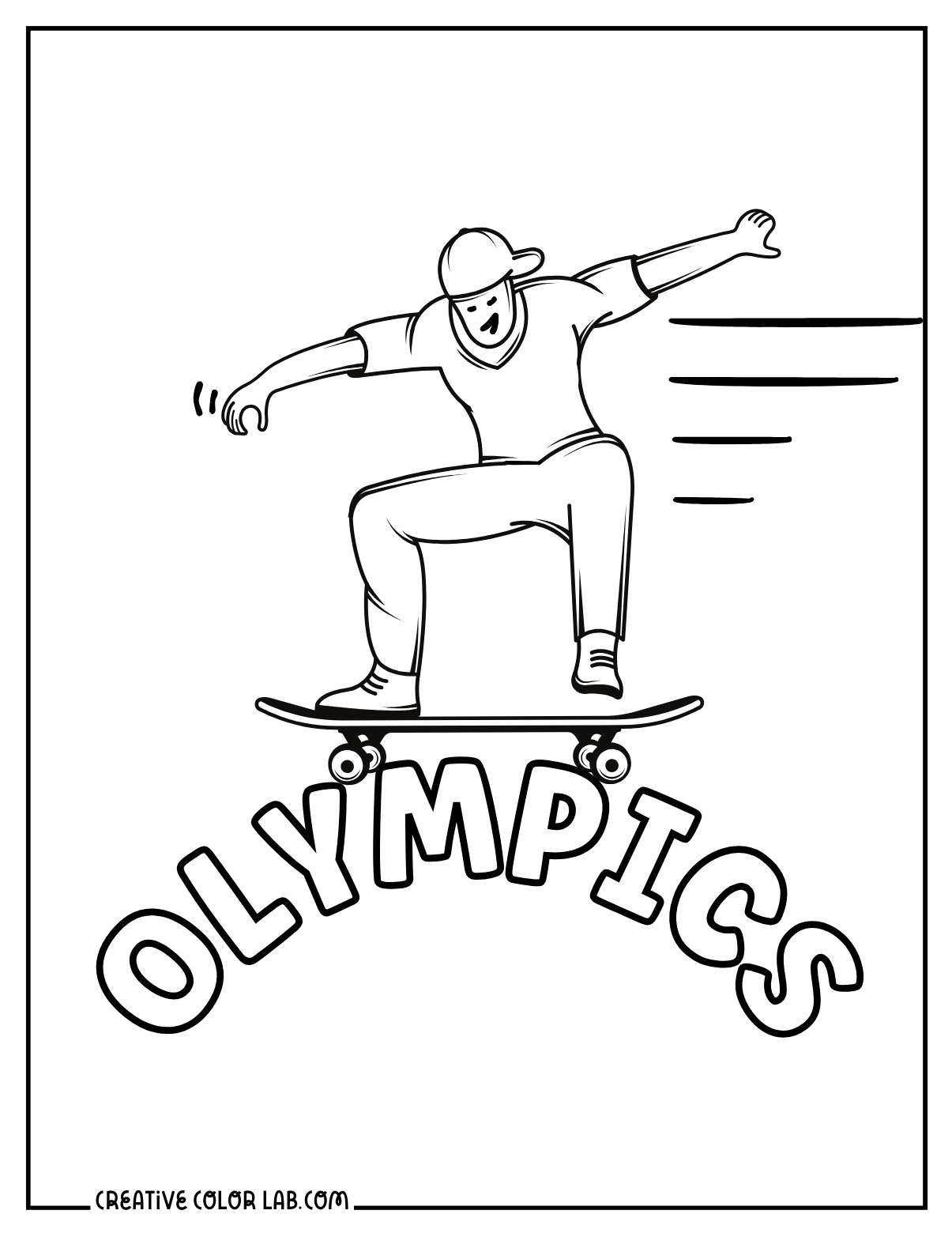 An Olympic athlete skateboarding coloring page.