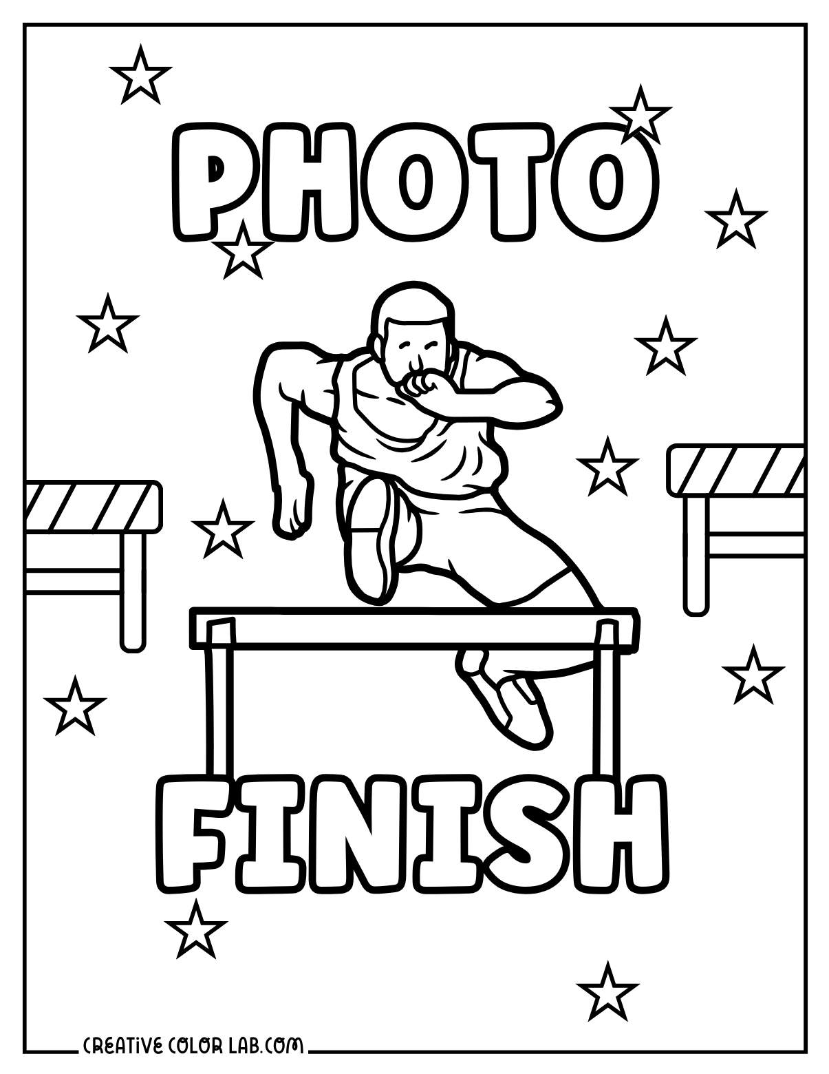 An Olympic athlete for track and field coloring page jumping through a hurdle.