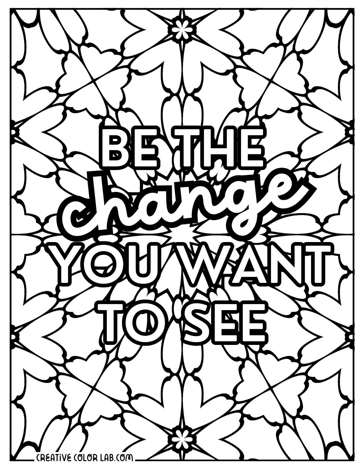 Detailed positive quote coloring page for adults.