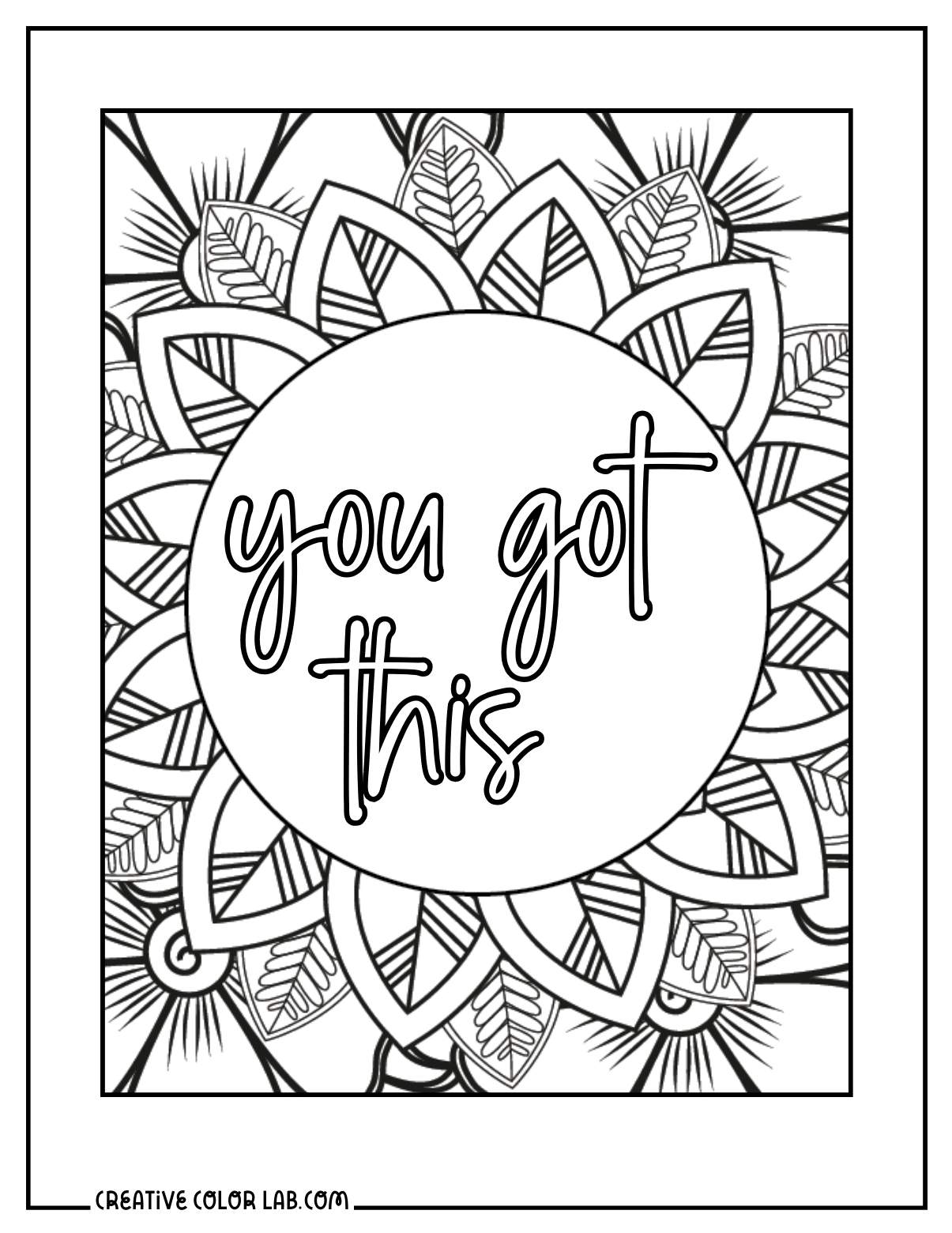 Positive quote coloring page for teens.