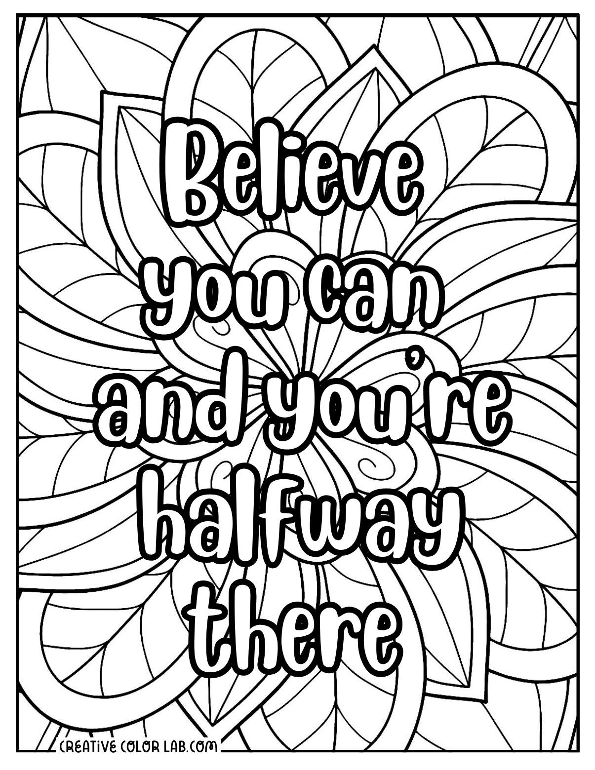 Positive quote coloring sheet about believing you can.