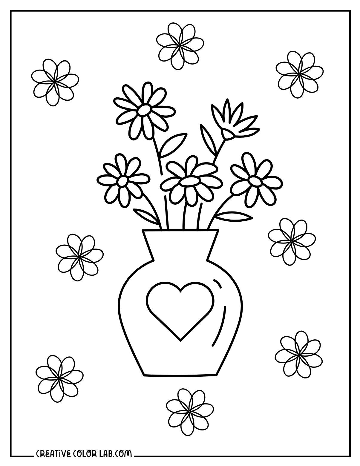 Pretty flowers in pot for kids to color.