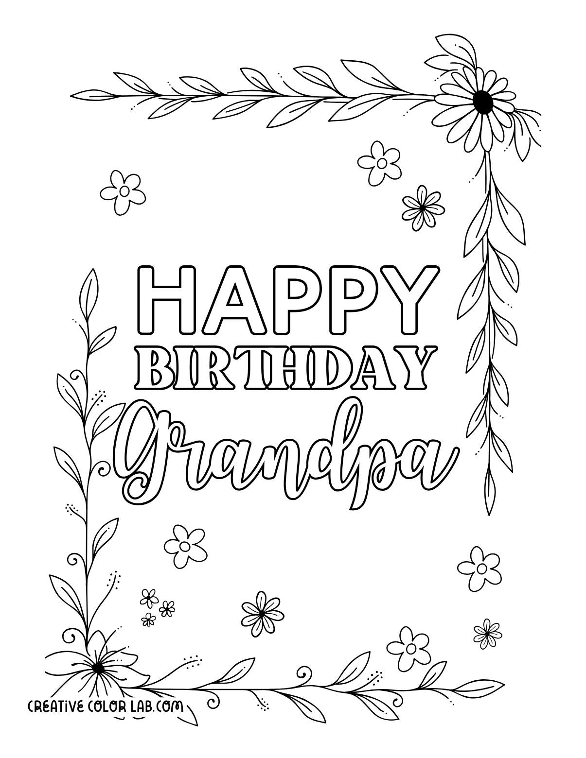 Free printable coloring birthday card for grandpa.