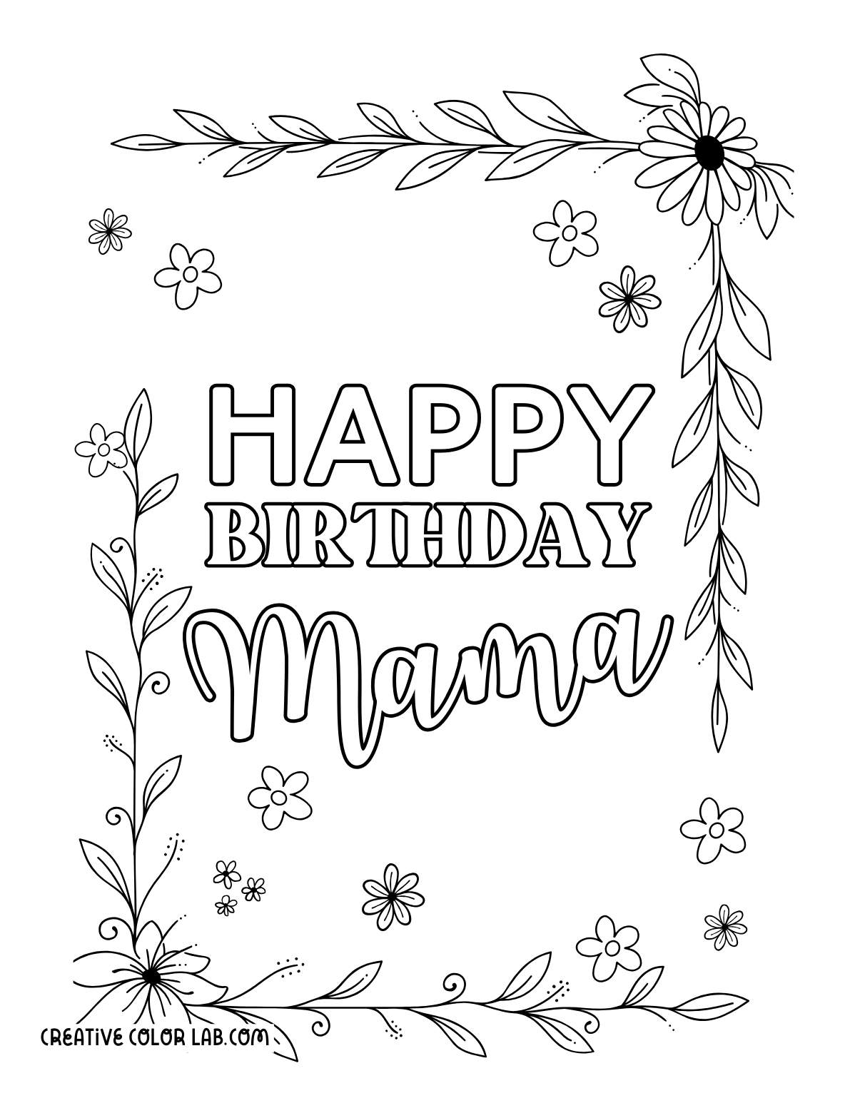 Printable mama birthday card with flowers.