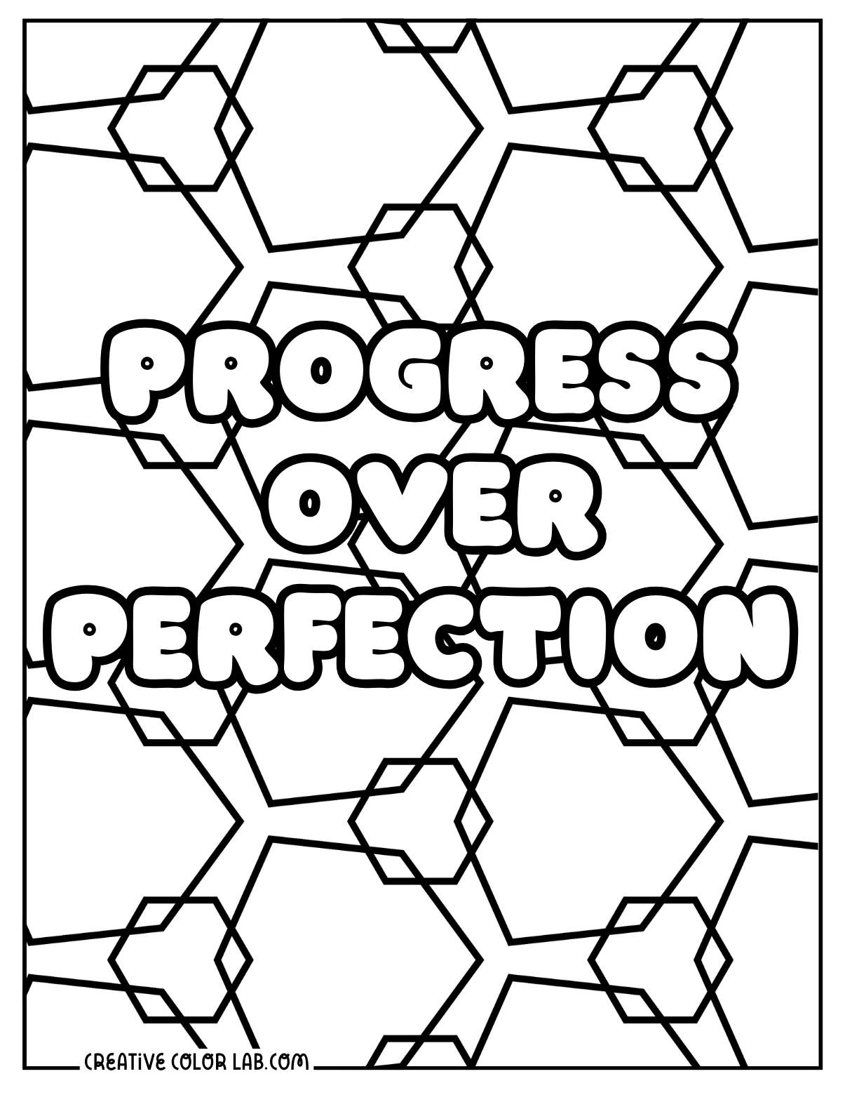 Progress over perfection quote coloring page for adults.