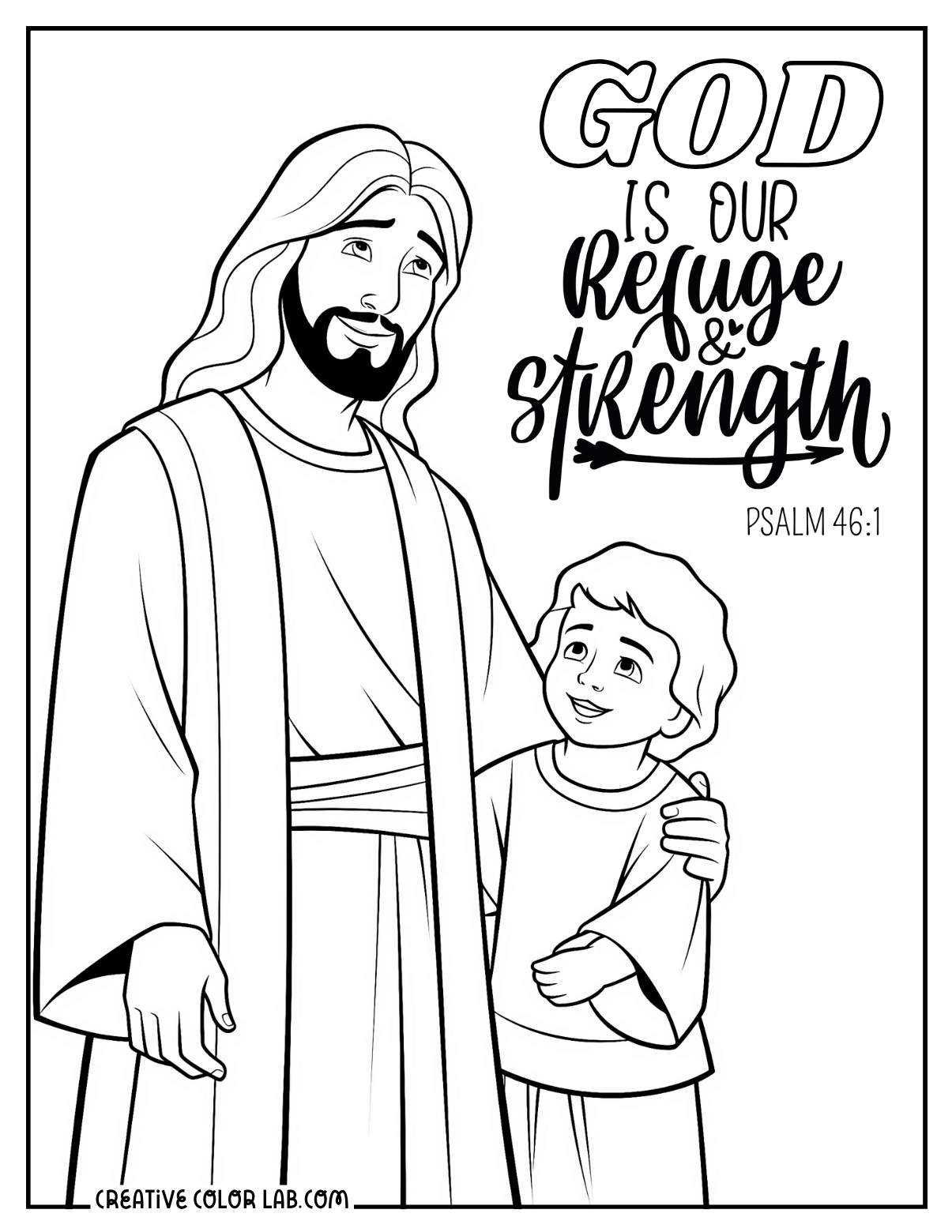 Psalm 46:1 bible coloring page for kids.