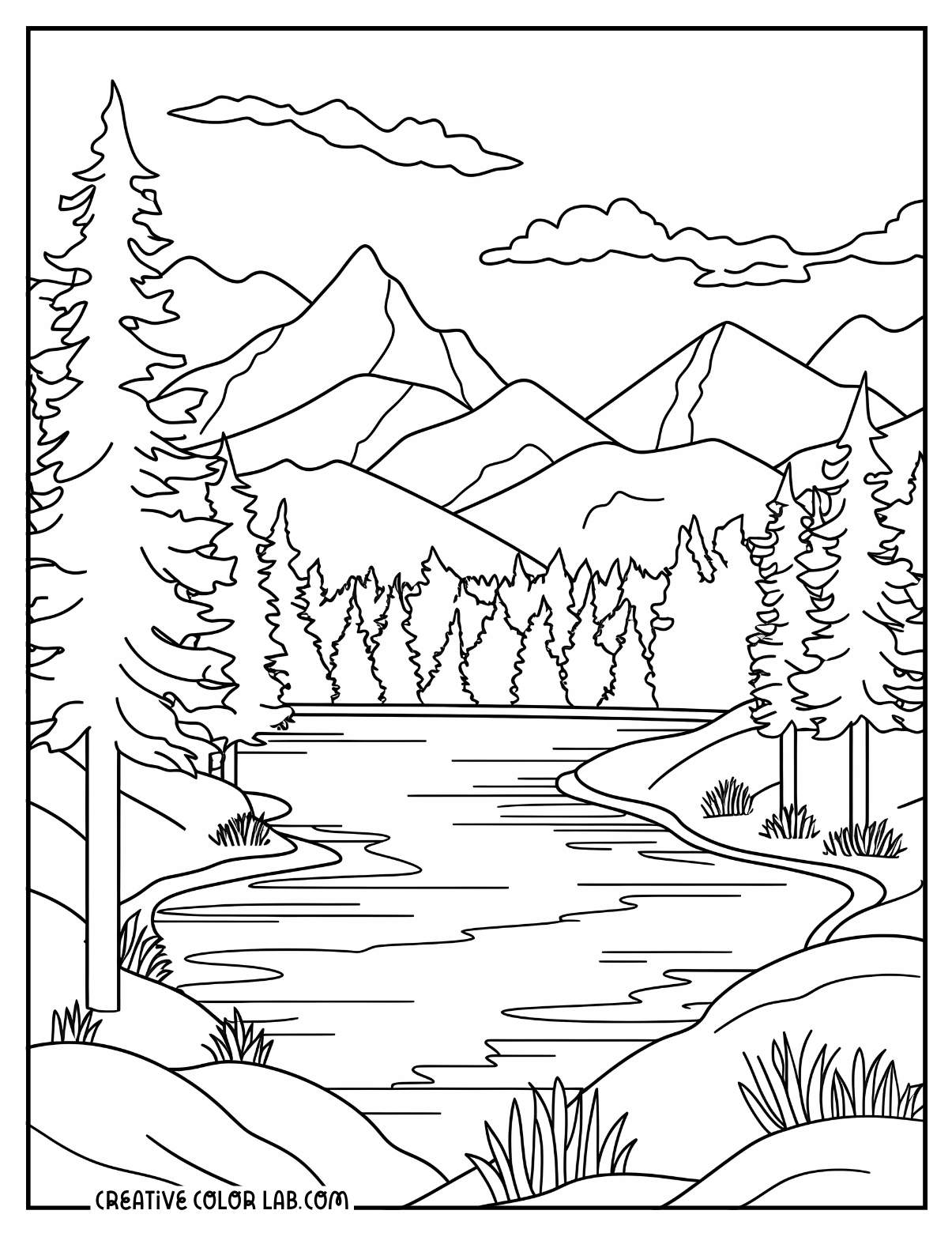 Red pine tree in forest coloring page.