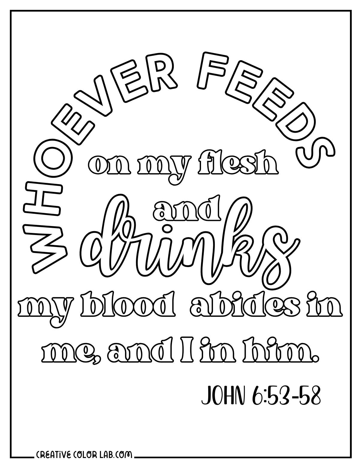Sacrament of communion John 6:53-58 coloring page PDF.