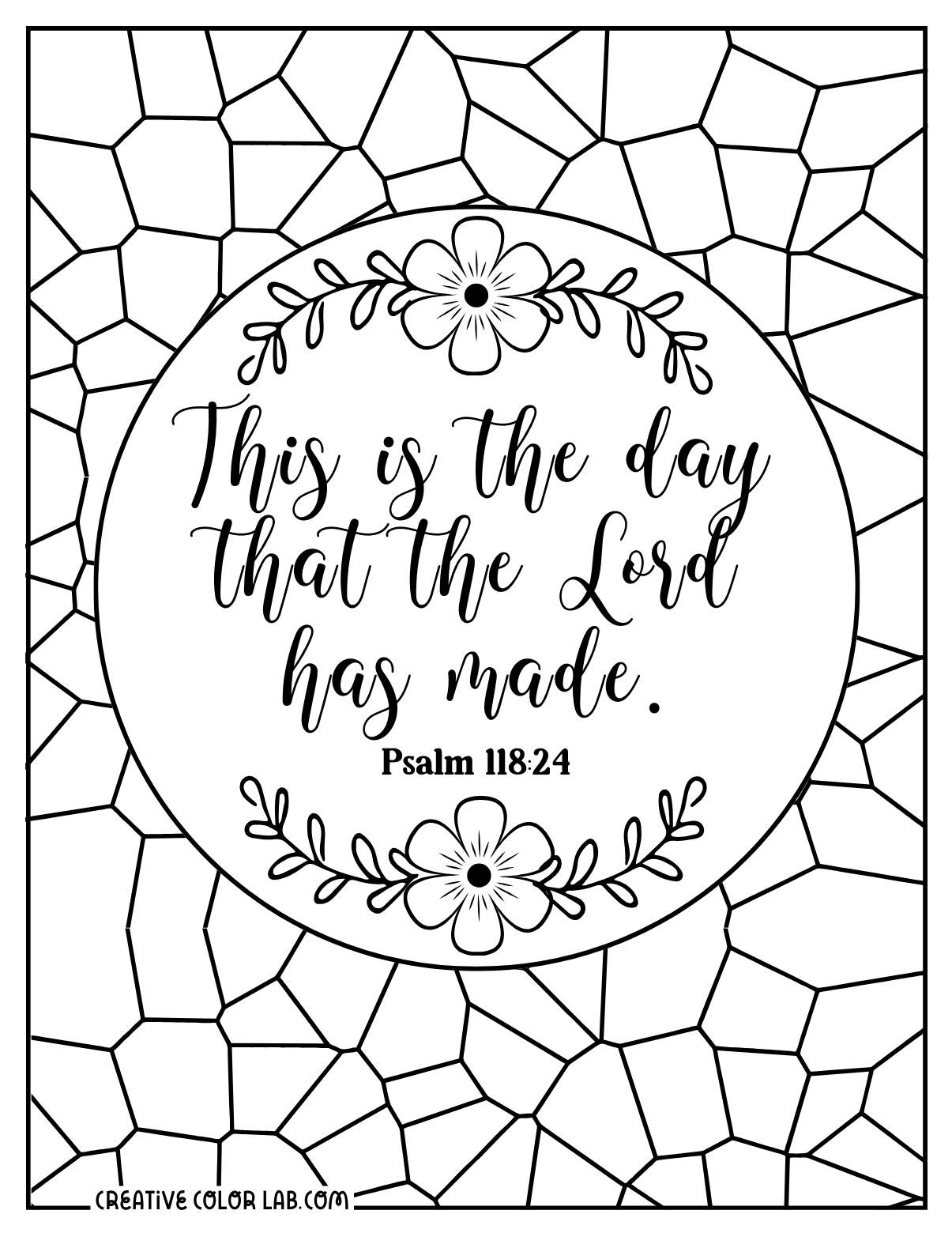 Psalm 118:24 scripture stained glass coloring page.